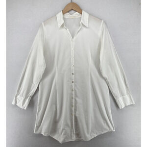 EILEEN FISHER Dress M Organic Cotton Tunic Shirtdress Button Up Long Sleeve Wht